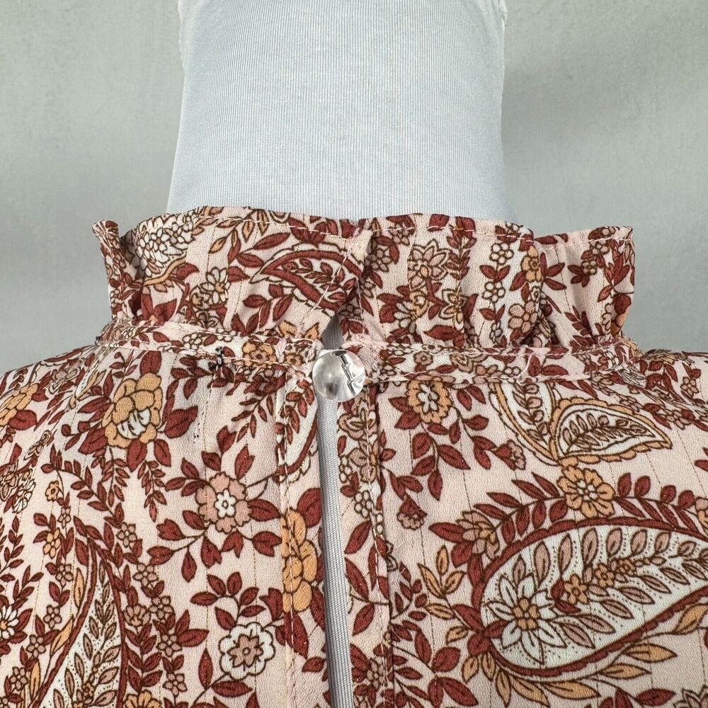 Alice Blue Women Sz M Floral Top Ruffle Crew Neck Cap Sleeves Elastic Waist - Picture 9 of 12